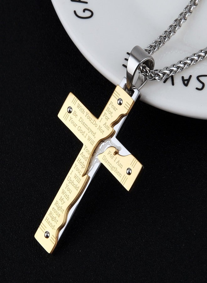 HZMAN Men's Stainless Steel Jesus Christ Crucifix Cross Lord's Prayer Pendant Necklace (Black) - Image 5