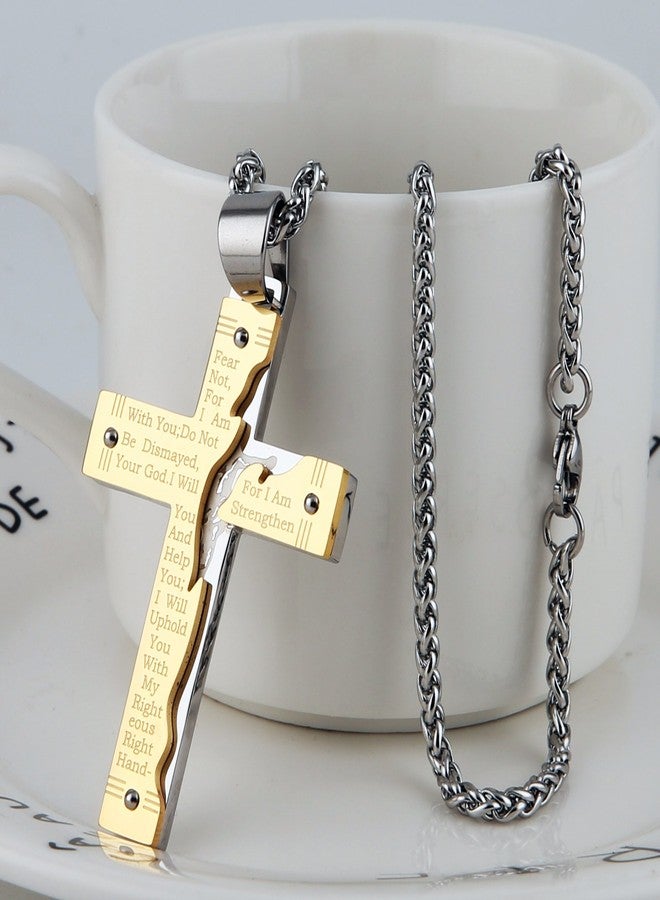 HZMAN Men's Stainless Steel Jesus Christ Crucifix Cross Lord's Prayer Pendant Necklace (Black) - Image 4