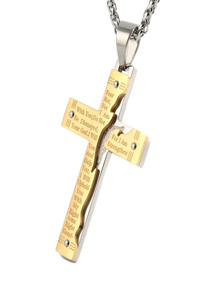 HZMAN Men's Stainless Steel Jesus Christ Crucifix Cross Lord's Prayer Pendant Necklace (Black) - Image 1