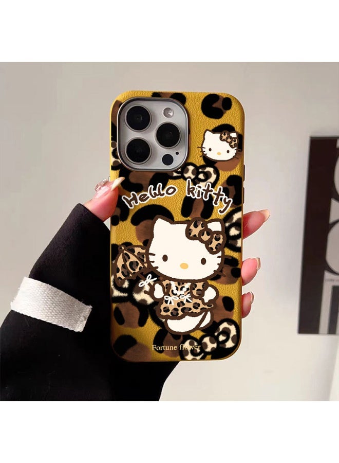 NIBEMINENT Leopard Print Kitty Litchi Pattern Protective TPU Case Cover For iPhone 17, Emma Orange