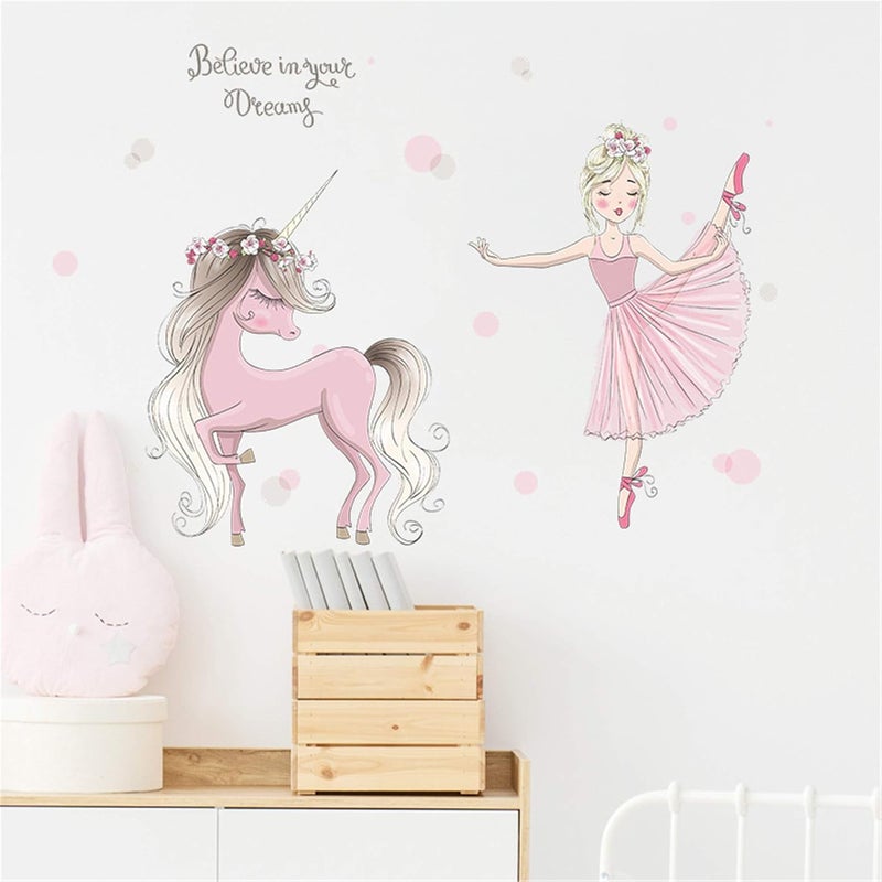 ROFARSO Ballet Girl with Unicorn Wall Stickers - Image 3