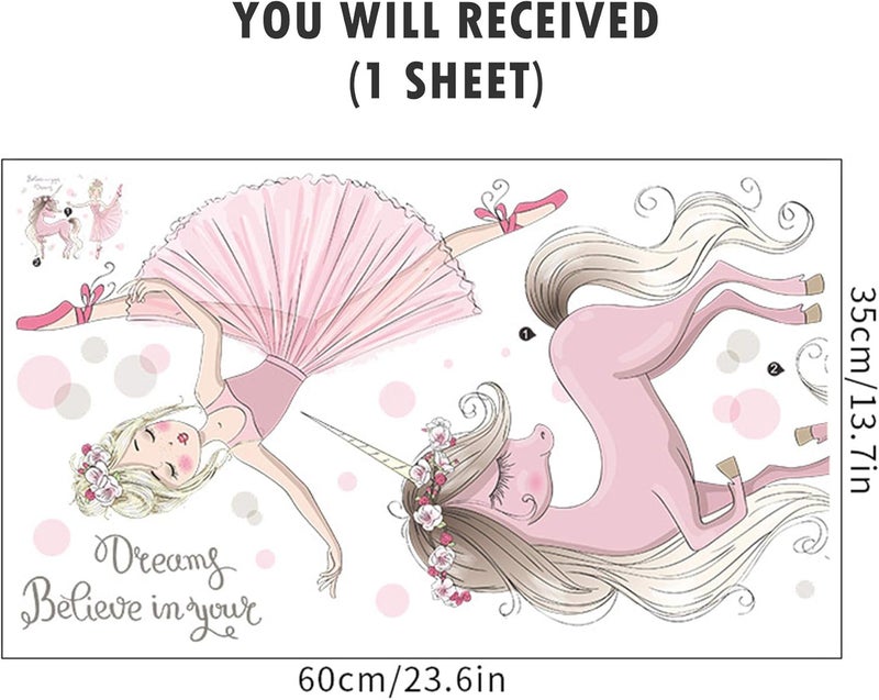 ROFARSO Ballet Girl with Unicorn Wall Stickers - Image 5