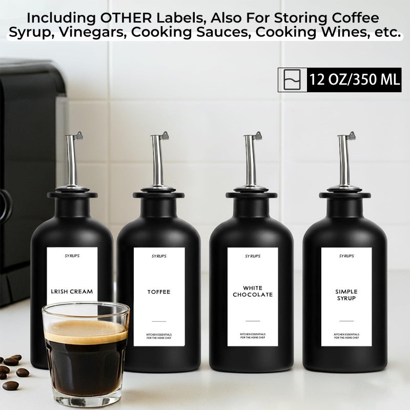 GYOSUGANG 4PCS Olive Oil Dispenser Bottle For Kitchen, Soy Sauce Dispenser w. Labels, Glass Oil and Vinegar Dispenser Set, Coffee Syrup Dispenserï¼ŒCooking Oil Dispenser (Black,12OZ) - Image 5