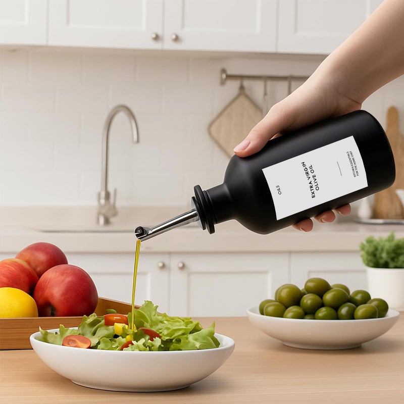 GYOSUGANG 4PCS Olive Oil Dispenser Bottle For Kitchen, Soy Sauce Dispenser w. Labels, Glass Oil and Vinegar Dispenser Set, Coffee Syrup Dispenserï¼ŒCooking Oil Dispenser (Black,12OZ) - Image 2