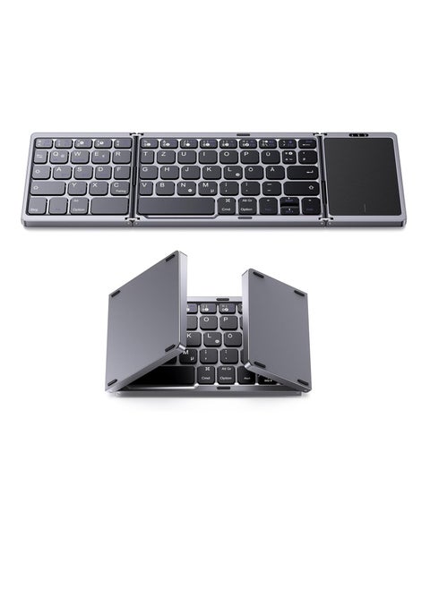 Foldable Bluetooth Keyboard with Touchpad, Wireless Folding Keyboard, Multi-Device and Rechargeable, Portable Keyboard for iPad, iPhone, Android, Windows Laptop, Desktop, Tablet and PC, QWERTZ