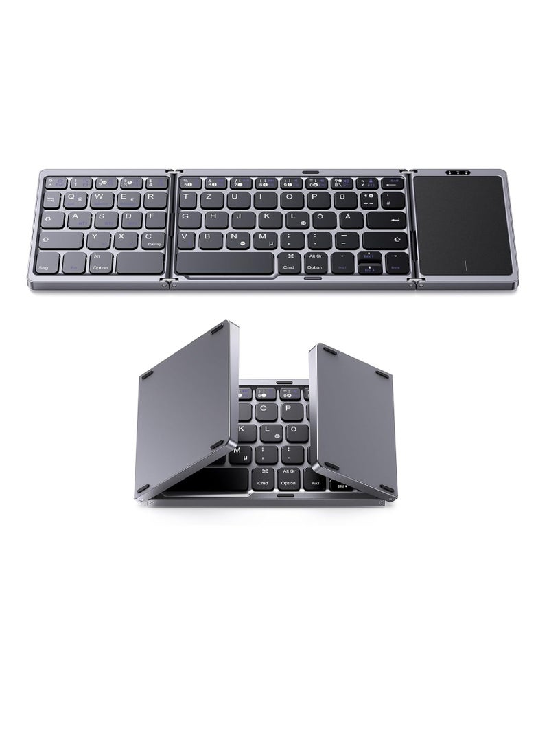 Generic - Foldable Bluetooth Keyboard with Touchpad, Wireless Folding Keyboard, Multi-Device and Rechargeable, Portable Keyboard for iPad, iPhone, Android, Windows Laptop, Desktop, Tablet and PC, QWERTZ - Image 1