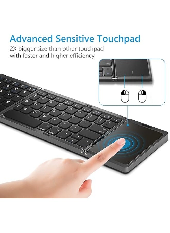 Generic - Foldable Bluetooth Keyboard with Touchpad, Wireless Folding Keyboard, Multi-Device and Rechargeable, Portable Keyboard for iPad, iPhone, Android, Windows Laptop, Desktop, Tablet and PC, QWERTZ - Image 1