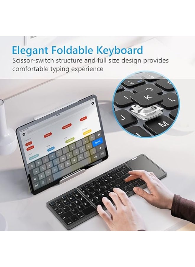 Generic - Foldable Bluetooth Keyboard with Touchpad, Wireless Folding Keyboard, Multi-Device and Rechargeable, Portable Keyboard for iPad, iPhone, Android, Windows Laptop, Desktop, Tablet and PC, QWERTZ - Image 1