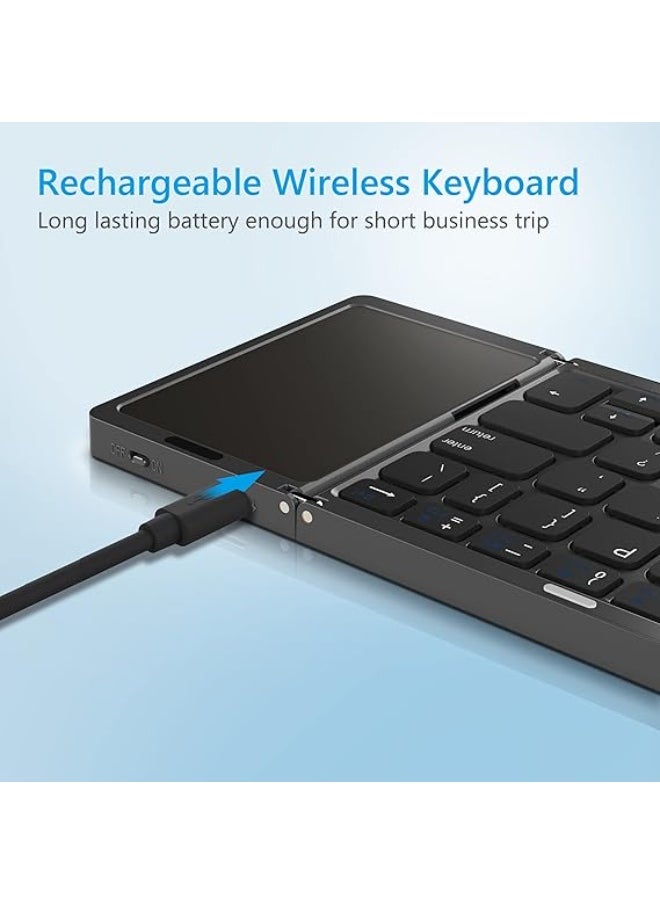 Generic - Foldable Bluetooth Keyboard with Touchpad, Wireless Folding Keyboard, Multi-Device and Rechargeable, Portable Keyboard for iPad, iPhone, Android, Windows Laptop, Desktop, Tablet and PC, QWERTZ - Image 1