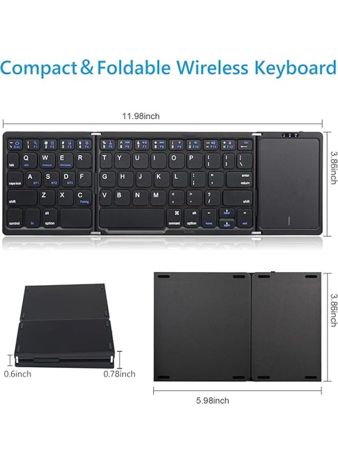 Generic - Foldable Bluetooth Keyboard with Touchpad, Wireless Folding Keyboard, Multi-Device and Rechargeable, Portable Keyboard for iPad, iPhone, Android, Windows Laptop, Desktop, Tablet and PC, QWERTZ - Image 1