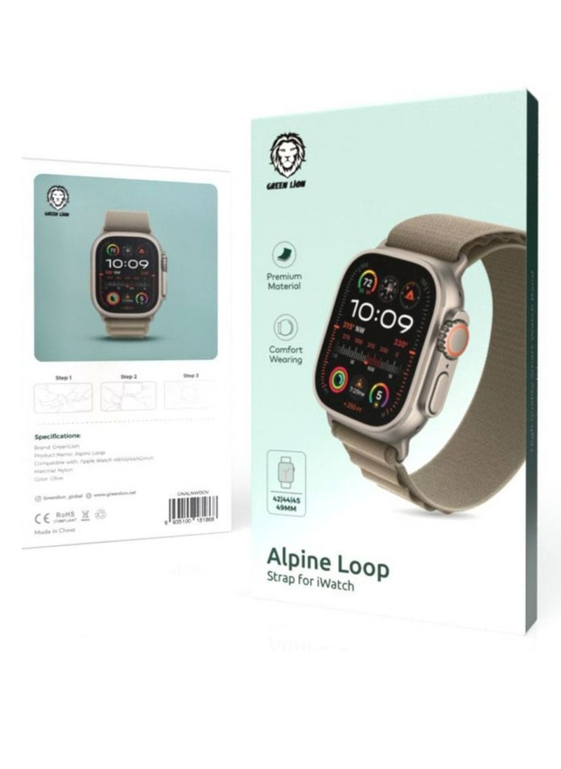 Alpine Loop Nylon Strap for iWatch, Comfortable Wearing, Premium Material, Compatible with Apple Watch 42/44/45/49 mm, Available in Various Colors - Green