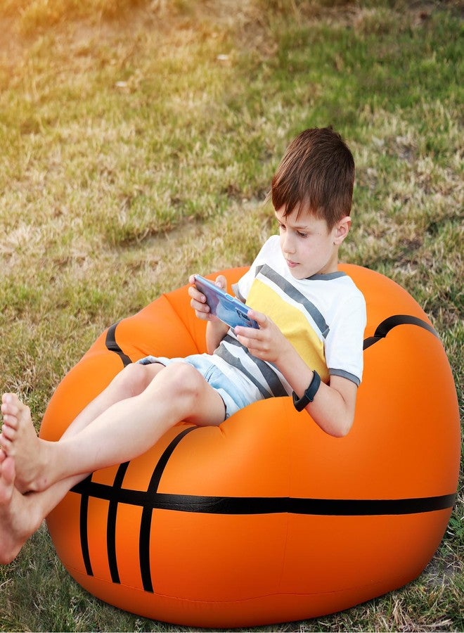 Menkxi 2 Pcs Inflatable Bean Bag Chair Basketball Beanbags 43in Creative Inflatable Sofa Sports Ball Household Lazy Chair PVC Air Cushion Sofa for Living Room Balcony Garden Camping Hiking - Image 5