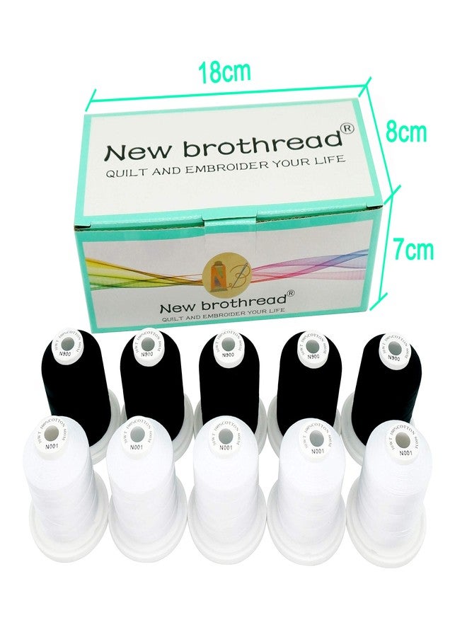 New brothread 5 White+5 Black Colours Multi-Purpose 100% Mercerized Cotton Threads 30WT(50S/3) 600M Each Spool for Quilting, Sewing and Embroidery - Image 2