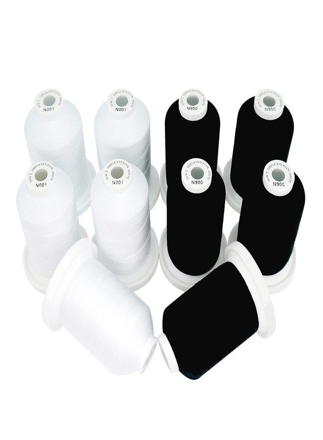 New brothread 5 White+5 Black Colours Multi-Purpose 100% Mercerized Cotton Threads 30WT(50S/3) 600M Each Spool for Quilting, Sewing and Embroidery - Image 1