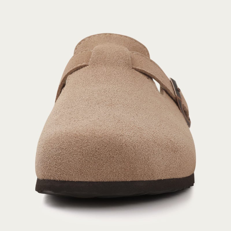 KIDMI Genuine Suede Clogs for Women Cork Footbed Sandals Leather Mules Potato Shoes with Arch Support Taupe 38 (Size 7) - Image 5