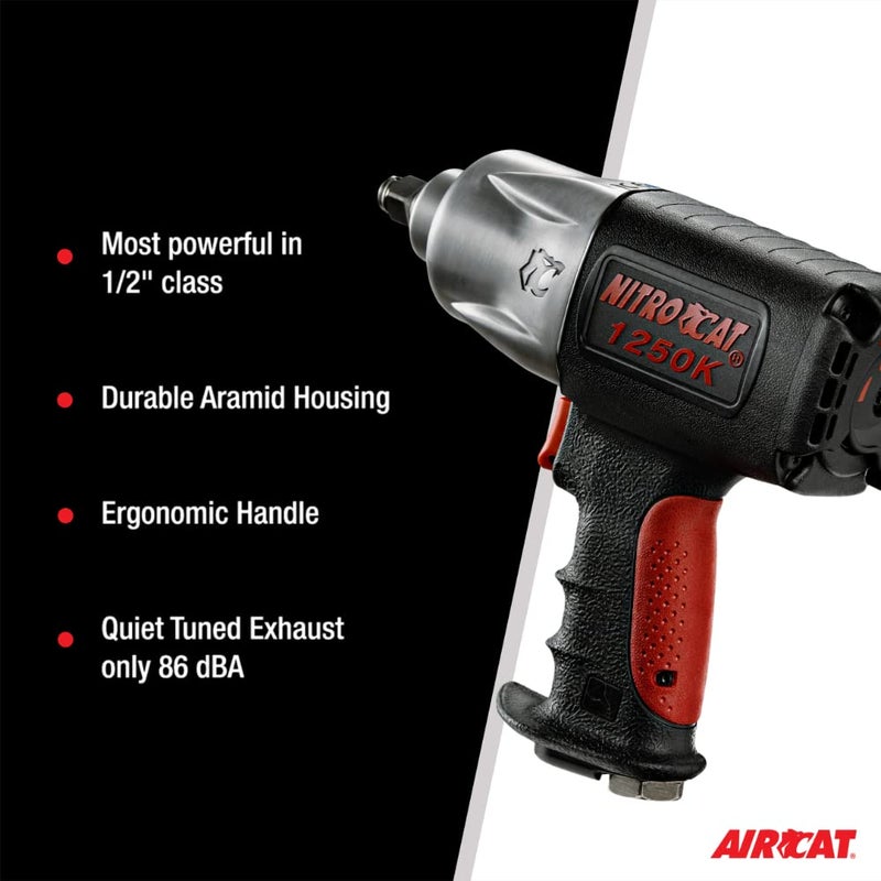 AIRCAT Pneumatic Tools 1250-K 1/2-inch NITROCAT Composite Twin Clutch Impact Wrench - Powerful & Long-Lasting Power Wrench - Air Tool with Ergonomic Handle - Image 5