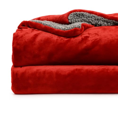CHANDRAVATI Double Bed Premium Polyester Micromink Mild Winter/Heavy Winter Sherpa Blanket Super Soft Flannel Solid/Plain || (Maroon) - Image 1
