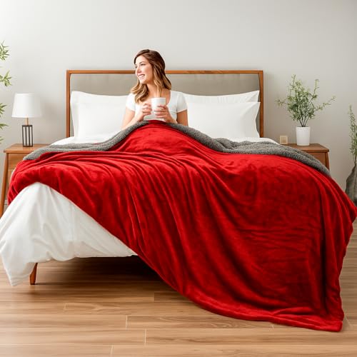 CHANDRAVATI Double Bed Premium Polyester Micromink Mild Winter/Heavy Winter Sherpa Blanket Super Soft Flannel Solid/Plain || (Maroon) - Image 3