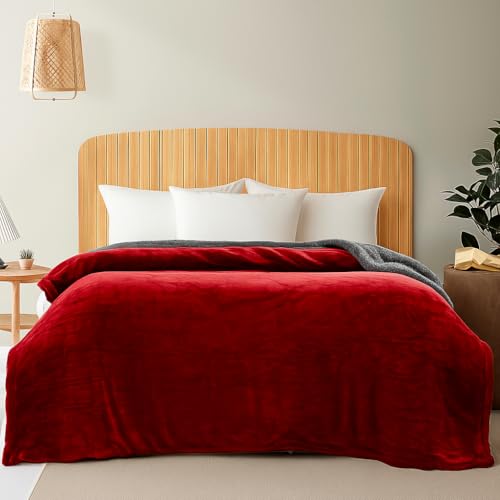 CHANDRAVATI Double Bed Premium Polyester Micromink Mild Winter/Heavy Winter Sherpa Blanket Super Soft Flannel Solid/Plain || (Maroon) - Image 5
