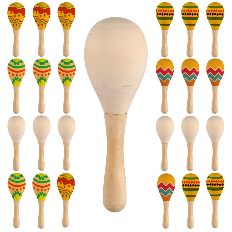 Charniol 24 Pack DIY Wood Kids Maracas Unfinished Hand Painted Party Favors Mini Wooden Fiesta for Painting Craft Mexican Birthday Baby Shower Luau Party Decor Instruments - Image 2