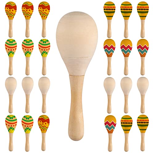 Charniol 24 Pack DIY Wood Kids Maracas Unfinished Hand Painted Party Favors Mini Wooden Fiesta for Painting Craft Mexican Birthday Baby Shower Luau Party Decor Instruments - Image 1