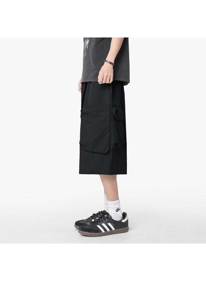 Homlean Outdoor Workwear Casual Pants Summer Men's Loose Straight Wide Leg Sports Thin Seven-point Pants Hw01 Black XL - Image 4