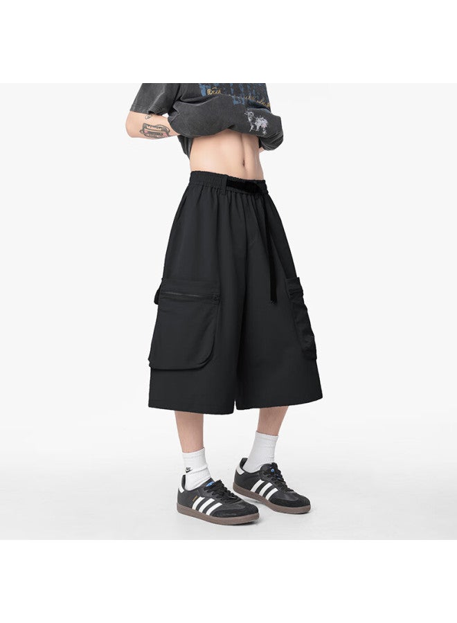 Homlean Outdoor Workwear Casual Pants Summer Men's Loose Straight Wide Leg Sports Thin Seven-point Pants Hw01 Black XL - Image 3