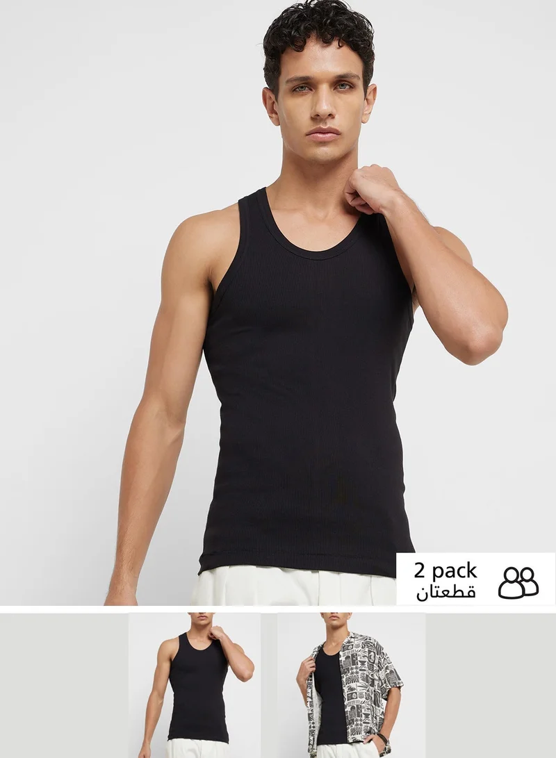 Seventy Five Basics Black Pack Of 2 Vest for Men | Best Price UAE