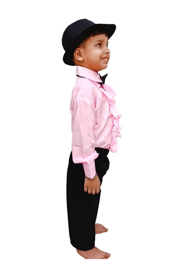 BookMyCostume BookMyCostume Ballroom Western Dance Pink Frill Shirt Black Pant Hat & Bow Set Kids Fancy Dress Costume 6-7 years  - Image 2
