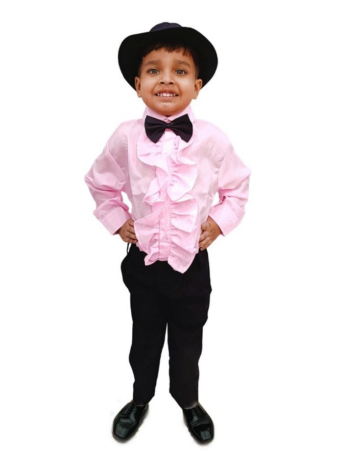 BookMyCostume BookMyCostume Ballroom Western Dance Pink Frill Shirt Black Pant Hat & Bow Set Kids Fancy Dress Costume 6-7 years  - Image 1