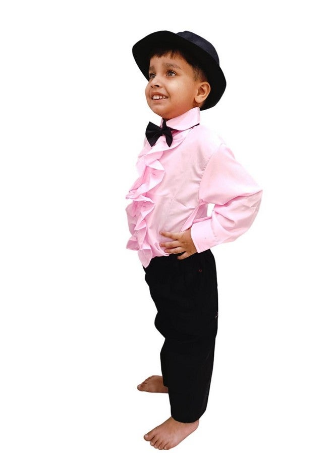 BookMyCostume BookMyCostume Ballroom Western Dance Pink Frill Shirt Black Pant Hat & Bow Set Kids Fancy Dress Costume 6-7 years  - Image 4