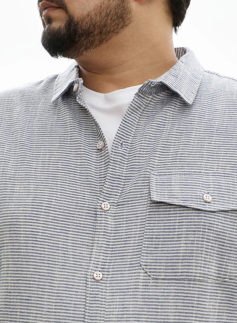 Instafab Plus Instafab Plus Men Candy-Stripe Jacquard Shirt | Spread Collar , Long Cuffed Sleeves | Button Closure , Curved Hem | Stripes Jacquard | Woven Fabric For Casual & Daily Wear | Navy Blue