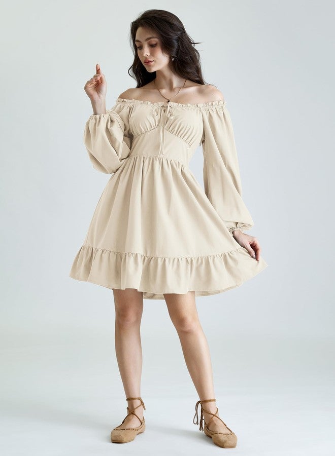 Scarlet Darkness Corset Dress for Women Off The Shoulder Mini Dress Renaissance Dress Apricot S - Image 3