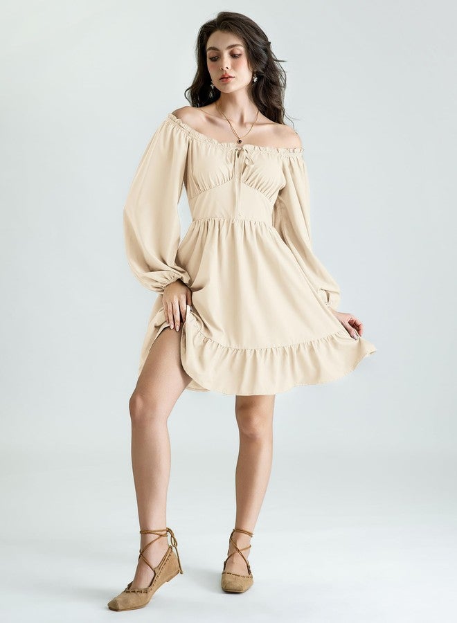 Scarlet Darkness Corset Dress for Women Off The Shoulder Mini Dress Renaissance Dress Apricot S - Image 4