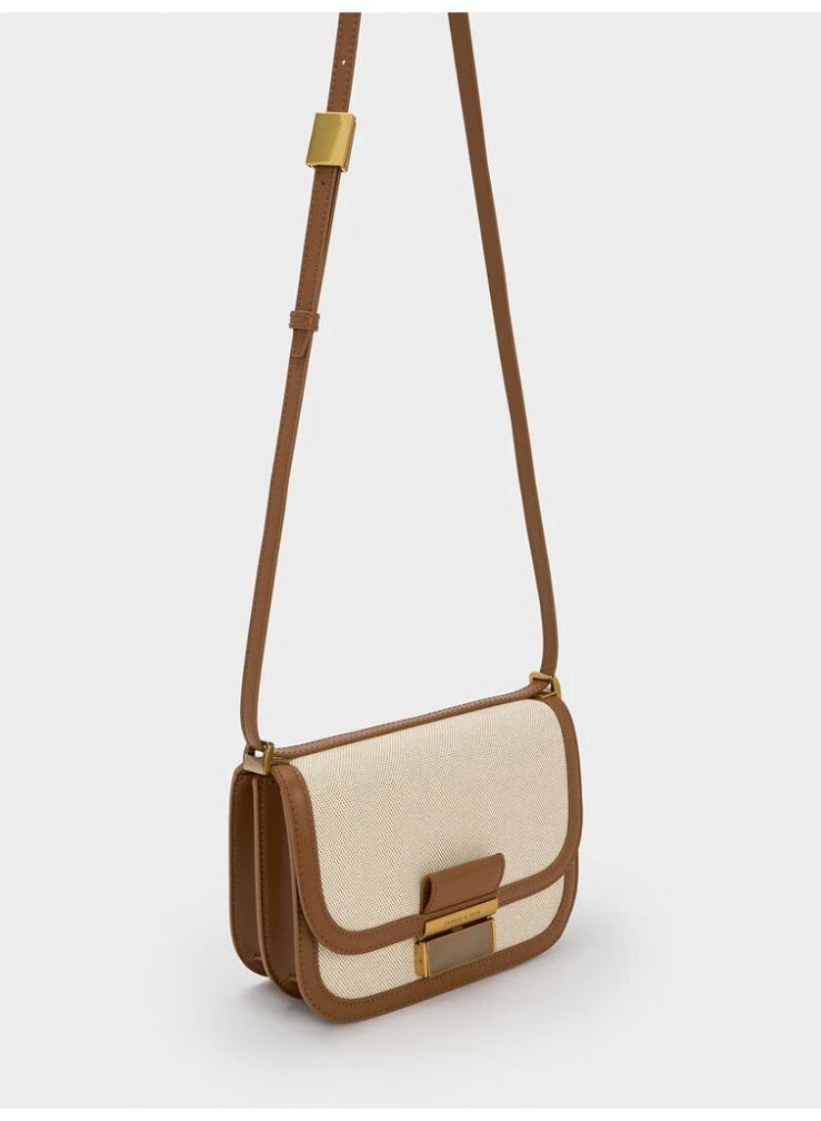 تشارلز & كيث حقيبة كتف وحقيبة كروس بودي من قماش شارلوت - شوكولاتة/بيج - Image 3