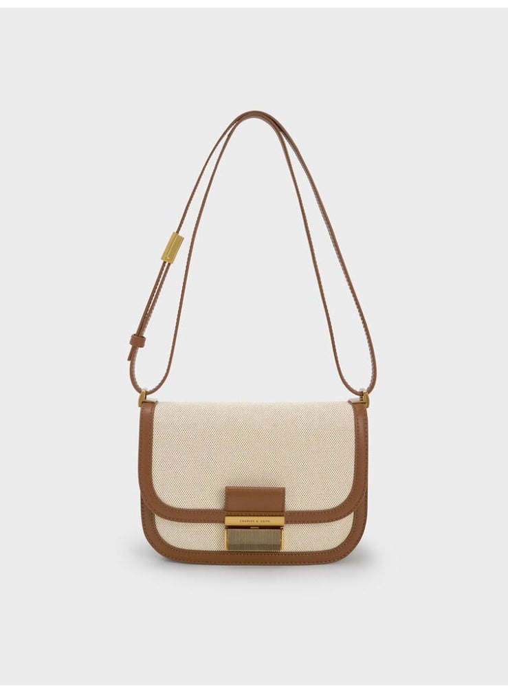 تشارلز & كيث حقيبة كتف وحقيبة كروس بودي من قماش شارلوت - شوكولاتة/بيج - Image 1