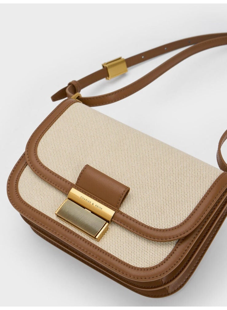 تشارلز & كيث حقيبة كتف وحقيبة كروس بودي من قماش شارلوت - شوكولاتة/بيج - Image 4