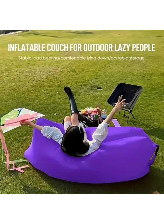 Purple Portable Inflatable Lounger Sofa Chair Air Mattress for Beach Camping Travel - Image 2