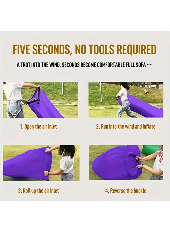 Purple Portable Inflatable Lounger Sofa Chair Air Mattress for Beach Camping Travel - Image 3