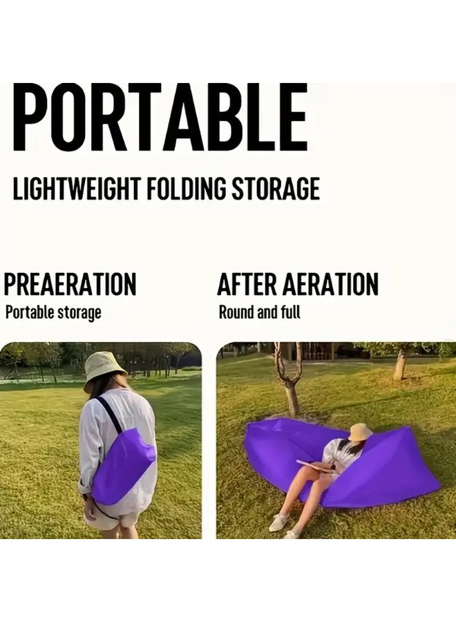 Purple Portable Inflatable Lounger Sofa Chair Air Mattress for Beach Camping Travel - Image 4