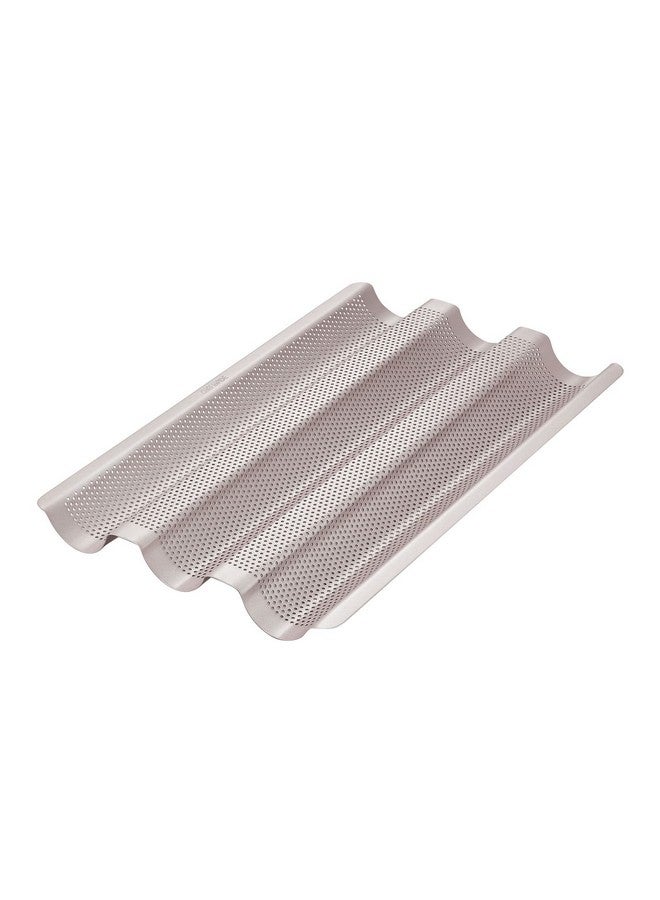 chefmade Perforated Baguette Pan 15Inch 3 Wave Loaves Nonstick Ultraventilate French Bread Pan 2Inch Channel For Oven Baking 15.2 X 9.6 (Champagne Gold) - Image 1