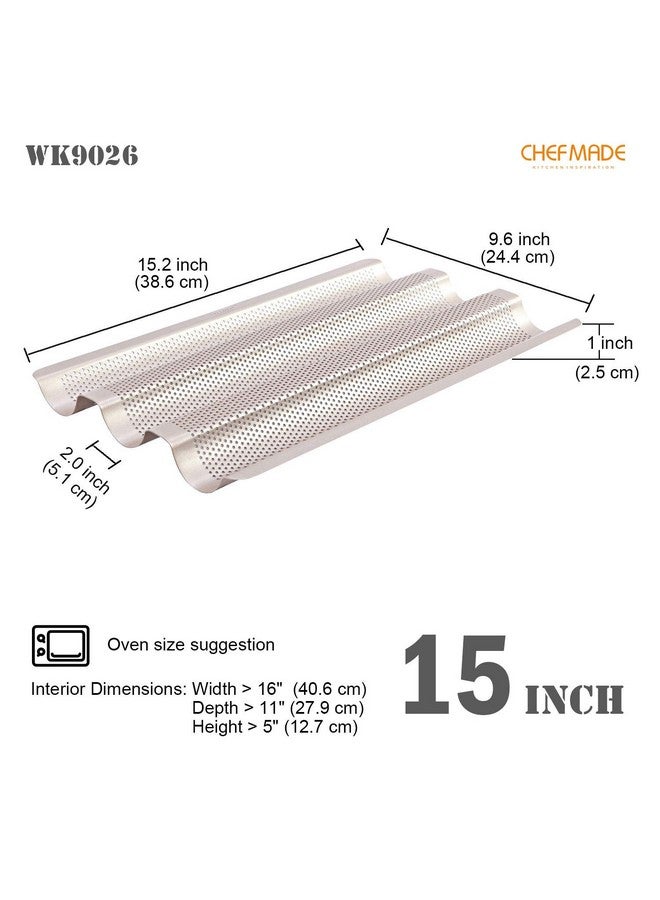 chefmade Perforated Baguette Pan 15Inch 3 Wave Loaves Nonstick Ultraventilate French Bread Pan 2Inch Channel For Oven Baking 15.2 X 9.6 (Champagne Gold) - Image 2