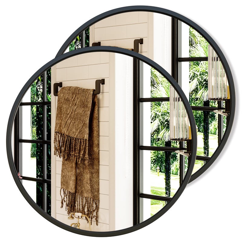 Growsun 24 Black Round Mirror Circle Wall Mirror for Bathroom Vanity Entryway Living Room with Metal Frame for Home Decor 2 Pack