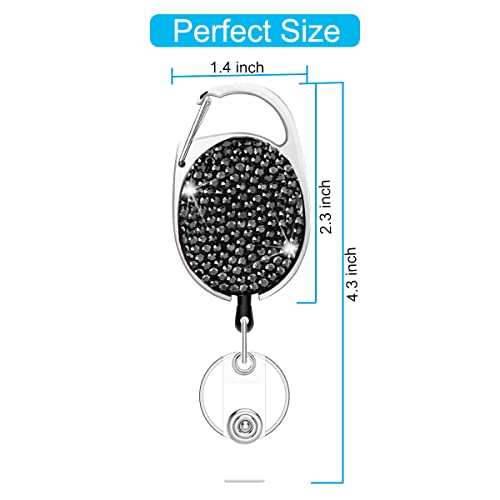 HASFINE 2 Pack Retractable Badge Reels with Bling Rhinestone,Belt Clip & Key Ring - Elegant ID Badge Holders for Office, Nurses, Teachers, and Students (Black & Silver) - Image 4