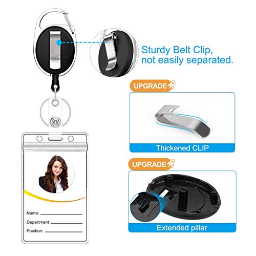HASFINE 2 Pack Retractable Badge Reels with Bling Rhinestone,Belt Clip & Key Ring - Elegant ID Badge Holders for Office, Nurses, Teachers, and Students (Black & Silver) - Image 3