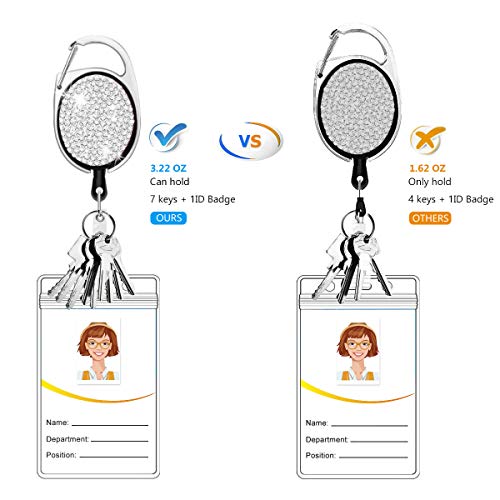 HASFINE 2 Pack Retractable Badge Reels with Bling Rhinestone,Belt Clip & Key Ring - Elegant ID Badge Holders for Office, Nurses, Teachers, and Students (Black & Silver) - Image 5