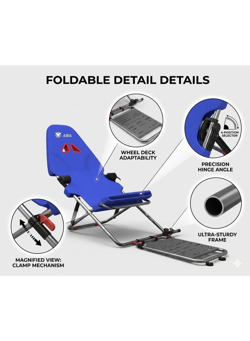 ASA Pro-Fold Sim Racing Cockpit, Adjustable & Foldable Racing Simulator Rig with Steering Wheel and Pedal Mount, Heavy-Duty Gaming Seat Frame, Compact & Space-Saving Design, Compatible with Most Racing Wheels - Image 2