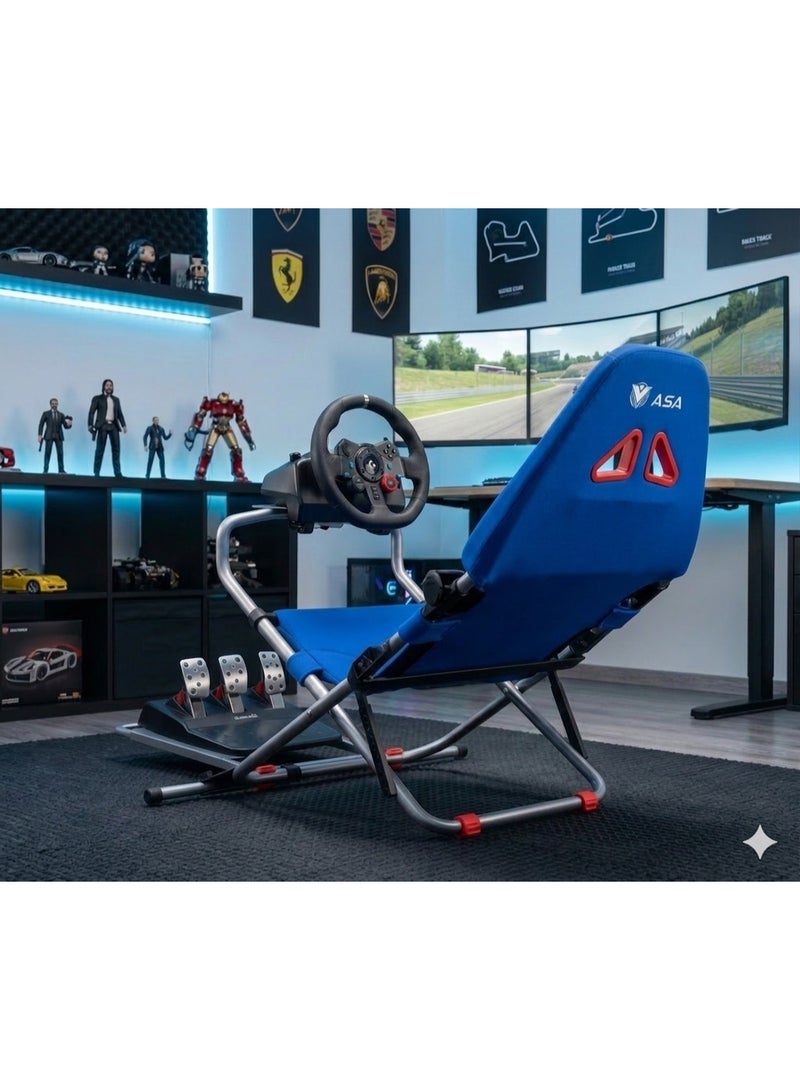 ASA Pro-Fold Sim Racing Cockpit, Adjustable & Foldable Racing Simulator Rig with Steering Wheel and Pedal Mount, Heavy-Duty Gaming Seat Frame, Compact & Space-Saving Design, Compatible with Most Racing Wheels - Image 1