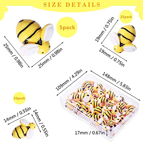 MIKIMIQI 55 Pcs Tiny Resin Bees Decor Bumble Bee Embellishment Resin Bees Craft Decorations with Storage Box for DIY Craft Wreath Scrapbooking Party Home Decor, 0.98 Inch, 0.74 Inch, 0.55 Inch - Image 2
