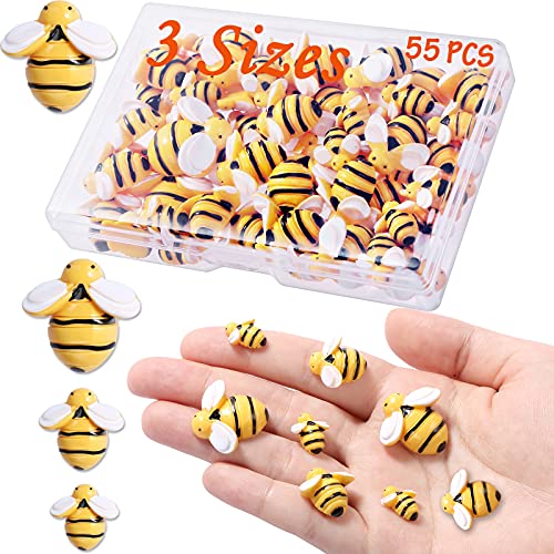 MIKIMIQI 55 Pcs Tiny Resin Bees Decor Bumble Bee Embellishment Resin Bees Craft Decorations with Storage Box for DIY Craft Wreath Scrapbooking Party Home Decor, 0.98 Inch, 0.74 Inch, 0.55 Inch - Image 1